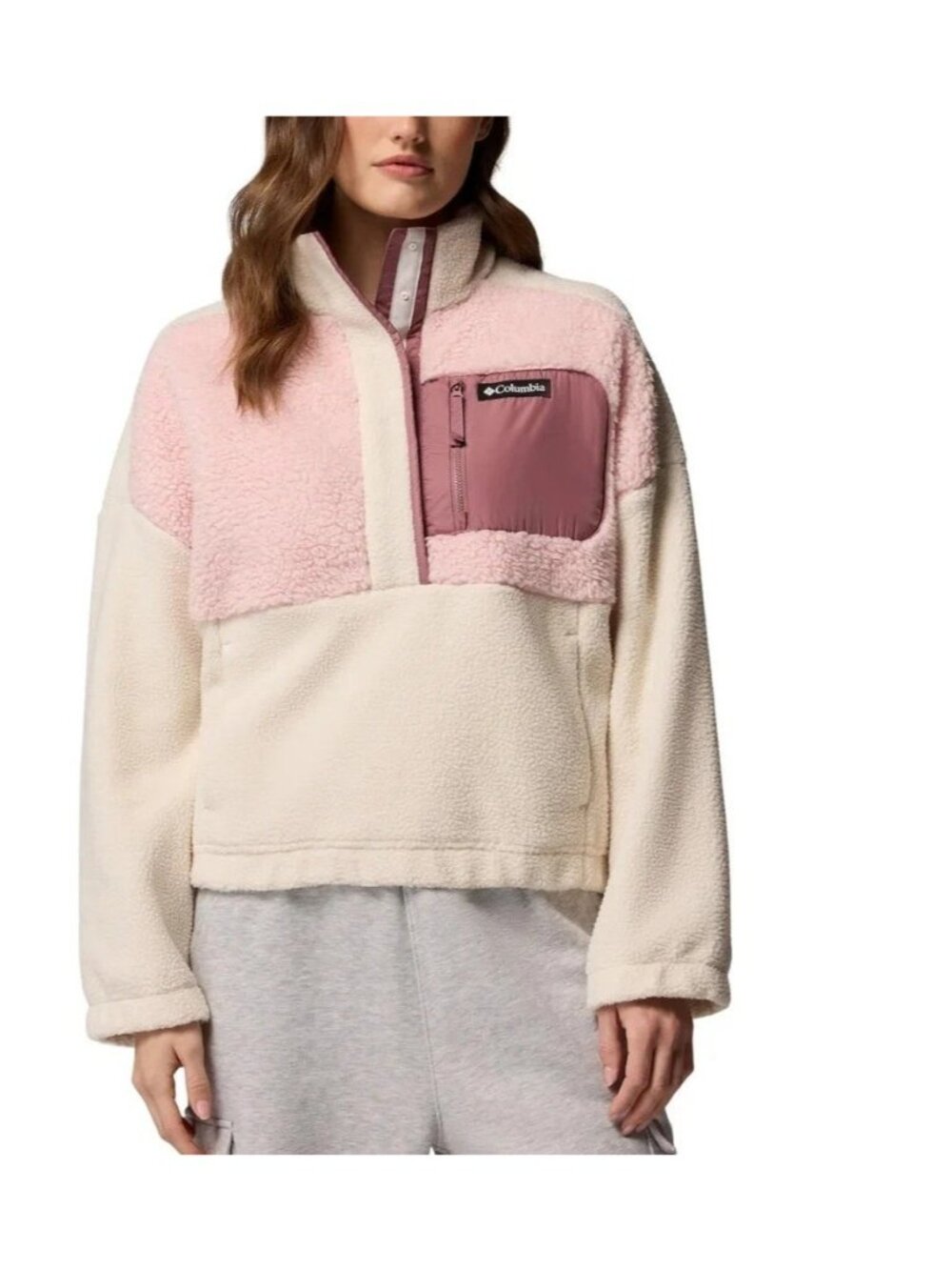 NWT Columbia Women's XS Fleece Pullover Jacket Beige Pink